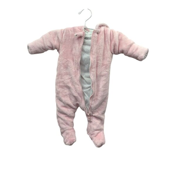 Wonder Nation Pink Frost Fleece Teddy Bear Infant Baby Winter Onesie 3-6 Months - Picture 3 of 4